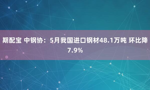 期配宝 中钢协：5月我国进口钢材48.1万吨 环比降7.9%