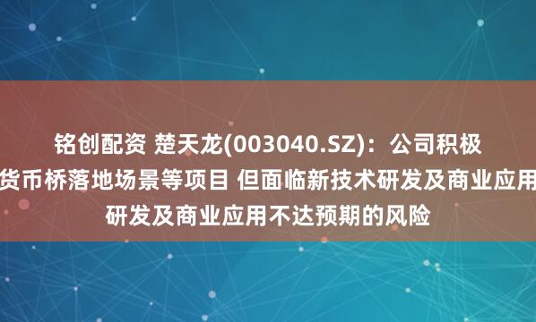 铭创配资 楚天龙(003040.SZ)：公司积极探索并推动数字货币桥落地场景等项目 但面临新技术研发及商业应用不达预期的风险